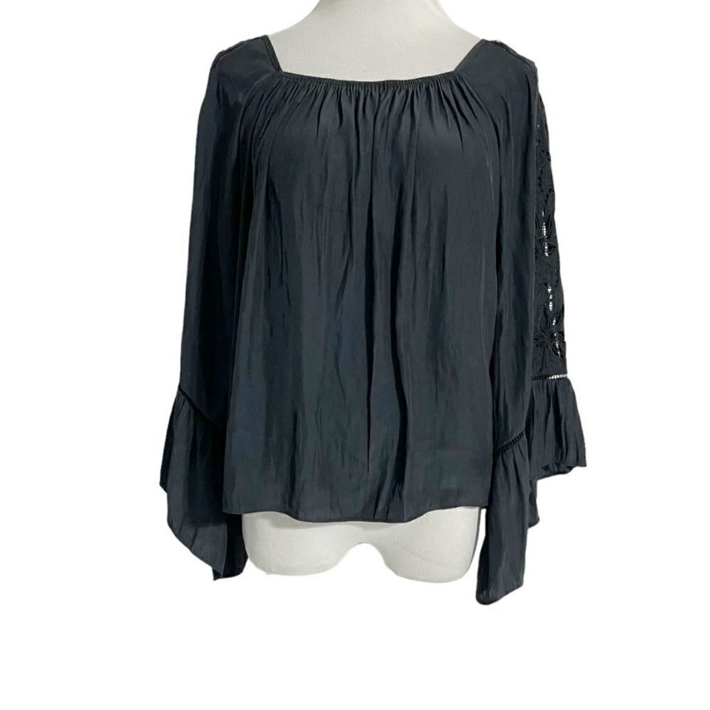 Ramy Brook Small  Top Blouse Black Bell Sleeve
